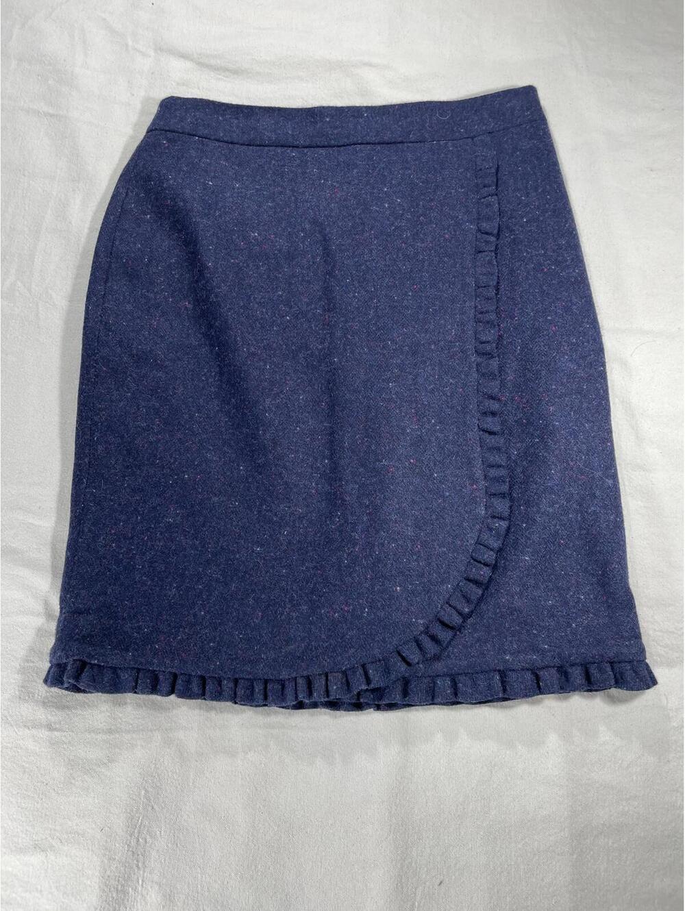 Talbots Size 8 navy wool skirt mock wrap ruffle office business